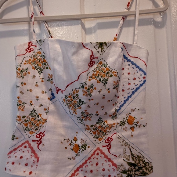 Reformation White Floral Camisole with Blue and Red Accents - Picture 5 of 6